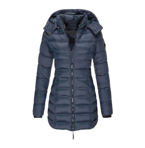 Haitpant Damen Winter Lange Daunenmantel Dicke Warme Kapuze Baumwolle Gepolstert Puffer Jacke Mantel, navy, 50 von Haitpant