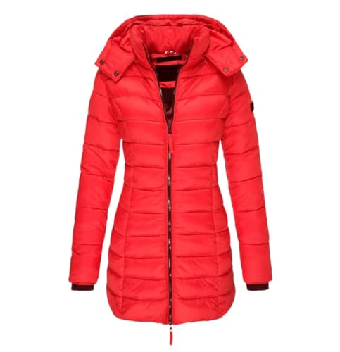 Haitpant Damen Winter Lange Daunenmantel Dicke Warme Kapuze Baumwolle Gepolstert Puffer Jacke Mantel, rot, 36 von Haitpant