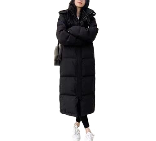 Haitpant Frauen 90% Weiße Ente Unten Lange Parka Koreanische Dicke Warme Mit Kapuze Unten Mantel Solide Lässige Winddichte Outwear, Schwarz , 36 von Haitpant