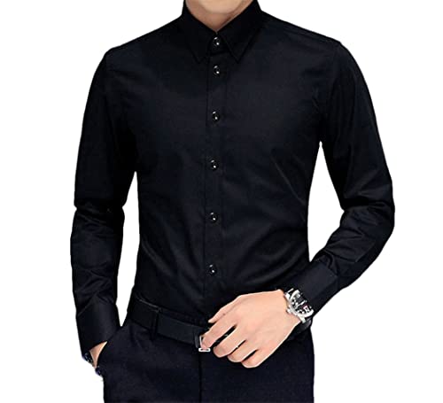 Haitpant Übergröße Herren Luxus Shirts Hochzeit Kleid Langarm Hemd Seide Smoking Mercerized Baumwolle Shirt, Schwarz , XXL von Haitpant