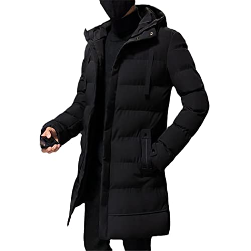 Haitpant Winterjacken für Herren, Kapuze, lässig, lang, Daunenmantel, dicker, warmer Parkas, Herren, schmale Passform, Outwear, Schwarz , L von Haitpant