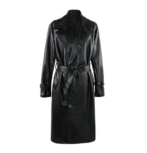 Herbst Lange Schwarz Pu Leder Trenchcoat Männer Gürtel Zweireiher Plus Größe Mantel von Haitpant