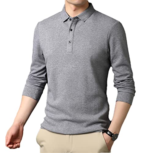 Herren Casual Business Poloshirt Solid Langarm Shirt Atmungsaktiv Tight mit Rundhals Shirts, grau, XL von Haitpant