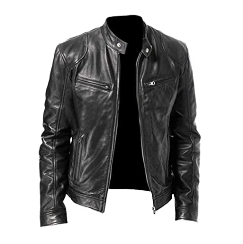 Herren Winter Lederjacke, Herbst Vintage PU Leder Mäntel, Herren Motorradjacken Freizeitjacke, Schwarz , S von Haitpant