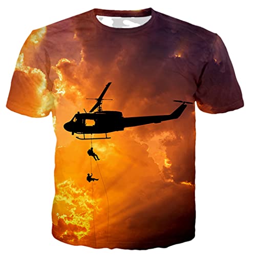 Hubschrauber-Muster 3D bedruckte T-Shirts Herren Damen Casual Harajuku Streetwear T-Shirt, 05fj, M von Haitpant