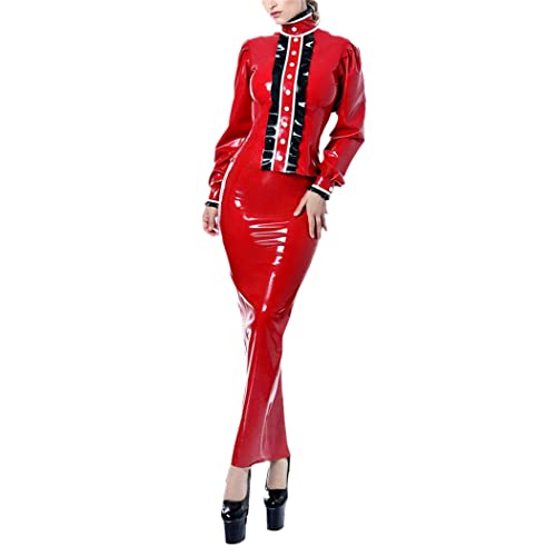 Sexy Latex Bodycon Bleistiftrock für Frauen Reißverschluss Hohe Taille PU Lackleder Lange Nahtlos Enge Glänzende Röcke, rot, 48 von Haitpant