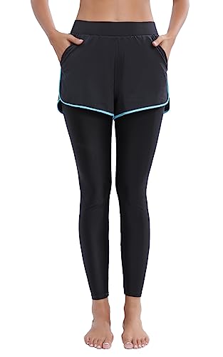 Halcurt 2-in-1 Damen-Badehose, 68,6 cm, Schwimm-Leggings, LSF 50+, Boardshorts mit Tasche, hohe Taille, Schwarz, S Halcurt 2-in-1 Damen-Badehose, 68,6 cm, Schwimm-Leggings, LSF 50+, Boardshorts mit Tasche, hohe Taille, Schwarz, S von Halcurt