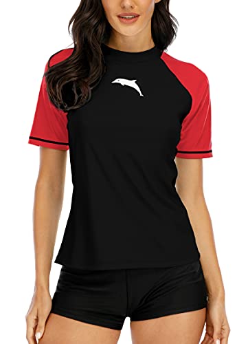 Halcurt Damen Rashguard UV Shirt, Athletic Swim Shirt,Kurzarm Badeshirt Badenmode Tankini Schwarz XXL Halcurt Damen Rashguard UV Shirt, Athletic Swim Shirt,Kurzarm Badeshirt Badenmode Tankini Schwarz XXL von Halcurt