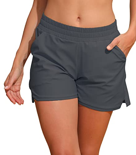 Halcurt Damen Swim Boardshorts Pocket Bademode Shorts V-Slit Beachwear Unterteile Grau X-Large Halcurt Damen Swim Boardshorts Pocket Bademode Shorts V-Slit Beachwear Unterteile Grau X-Large von Halcurt