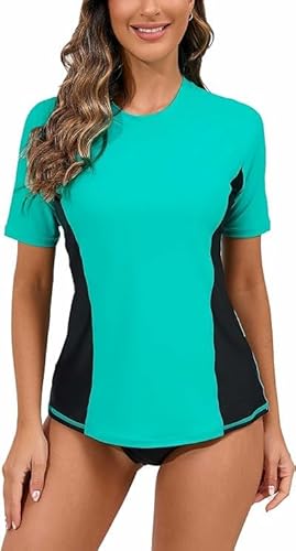Halcurt Damen UV Shirt mit BH Kurzarm Rash Guard Sonnenschutz UPF 50+ Schwimmshirt Bademode Schnell Trocknender Badeshirt L Halcurt Damen UV Shirt mit BH Kurzarm Rash Guard Sonnenschutz UPF 50+ Schwimmshirt Bademode Schnell Trocknender Badeshirt L von Halcurt