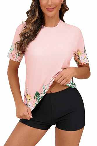 Halcurt Integrierter Damen-BH, Rashguard, UPF 50, zweiteiliger Badeanzug, Shirt und Boardshorts, Rosa Blumensträucher/gepolstertes Oberteil, S Halcurt Integrierter Damen-BH, Rashguard, UPF 50, zweiteiliger Badeanzug, Shirt und Boardshorts, Rosa Blumensträucher/gepolstertes Oberteil, S von Halcurt