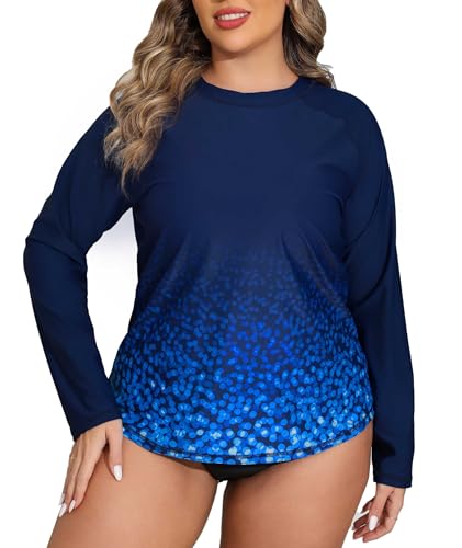 Halcurt Langärmeliges Damen-Badeoberteil mit LSF 50+, Sonnenschutz, lockere Passform, schnell trocknender Badeanzug, Ombre Navy, 2X Halcurt Langärmeliges Damen-Badeoberteil mit LSF 50+, Sonnenschutz, lockere Passform, schnell trocknender Badeanzug, Ombre Navy, 2X von Halcurt