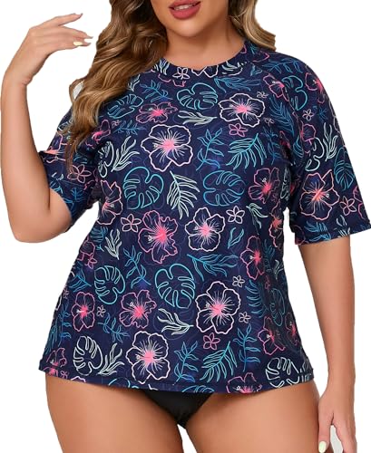 Halcurt Schwimmshirt Damen Übergröße Kurzarm mit BH UV Shirt Rash Guard UPF 50+ Sonnenschutz Schwimmshirt Schnell Trocknender Badeshirt Bademode 4X Halcurt Schwimmshirt Damen Übergröße Kurzarm mit BH UV Shirt Rash Guard UPF 50+ Sonnenschutz Schwimmshirt Schnell Trocknender Badeshirt Bademode 4X von Halcurt