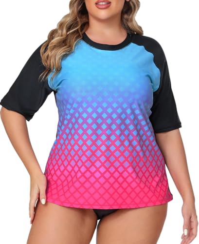 Halcurt UV Shirt Damen Übergröße Rash Guard Kurzarm mit BH UPF 50+ Sonnenschutz Schwimmshirt Schnell Trocknender Badeshirt Bademode 2X Halcurt UV Shirt Damen Übergröße Rash Guard Kurzarm mit BH UPF 50+ Sonnenschutz Schwimmshirt Schnell Trocknender Badeshirt Bademode 2X von Halcurt