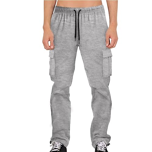 Halfword Herren Fleece-Hose Jogger Cargo Sweatpants Casual Gym Loose Jogginghose, hellgrau, 56 von Halfword