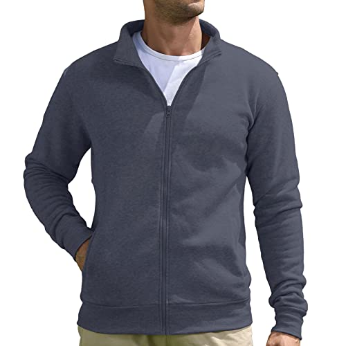 Halfword Herren Fleece-Strickjacke mit Reißverschluss, lässig, durchgehender Reißverschluss, lange Ärmel, leichte Jacke, dunkelgrau, L von Halfword