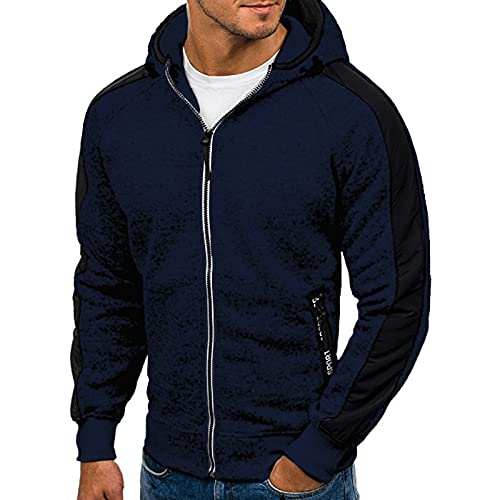 Halfword Herren-Kapuzenpullover mit Reißverschluss, Fleece, langärmelig, lässig, Kapuzenpullover, Sweatshirt, M-3XL, navy, XL von Halfword