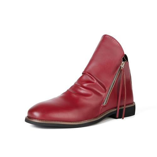 Halfword Herren Leder Chelsea Boots Double Side Zipper Rutschfeste Stiefel Formale Kleid Stiefel für Männer Bequeme Stiefeletten, 207 Rot, 45 EU von Halfword