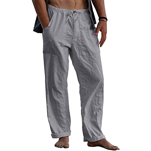 Halfword Herren-Jogginghose aus Leinen, locker, Yogahose, lässiger Strand, mit Kordelzug, elastischer Taille, leichte Jogginghose, grau, XXXXXL von Halfword