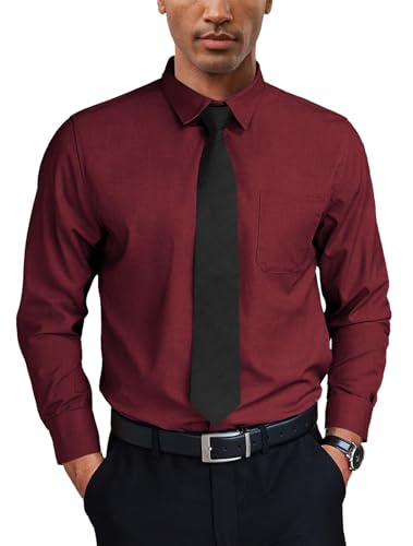 Halfword Herrenhemden Formelle Langarm Anzug Hemd Baumwolle Tasche Regular Fit Business Hochzeit Rot XL von Halfword