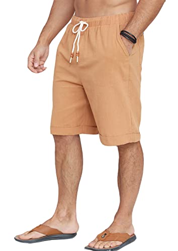 Halfword Leinenhose Herren Kurz Leinen Shorts Kordelzug Strand Freizeithose Leichte Urlaub Sommer Khaki M von Halfword