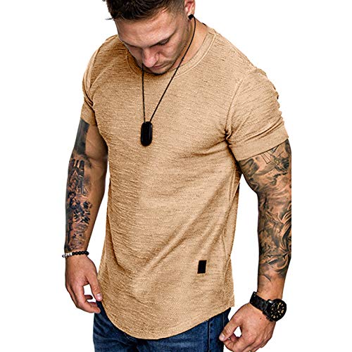 Herren-T-Shirts, lässig, kurzärmelig, modisch, Muskel-Athletic-T-Shirts, Workout-T-Shirts, M-2XL, 0-khaki, L von Halfword