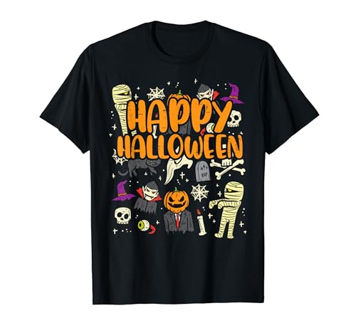 Happy Halloween Hexe Vampir Kürbis Herren Damen Jungen Kinder T-Shirt von Halloween Shirts For Women Men Kids Boys Girls