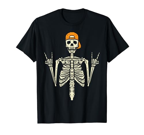 Rocker Skater Skelett Cap Cool Halloween Punk Männer Jungen T-Shirt von Halloween Shirts For Women Men Kids Boys Girls