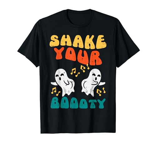 Shake Your Boooty Ghosts Groovy Retro Halloween Männer Frauen T-Shirt von Halloween Shirts For Women Men Kids Boys Girls