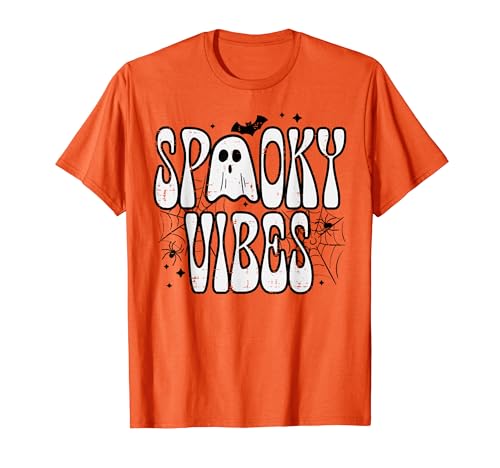 Spooky Vibes Ghost Retro Halloween Kostüm Herren Damen Kinder T-Shirt von Halloween Shirts For Women Men Kids Boys Girls