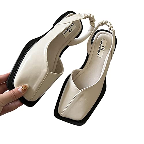 Haloppe Flache Schuhe Quadratische geschlossene Zehenpartie flache Schuhe Dress Up Slip On Mode Low-Top 1 Paar Beige 38 von Haloppe