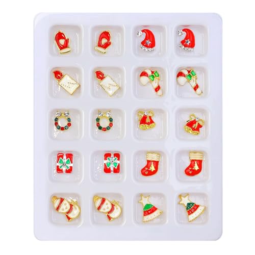 Haloppe Frauen Nail Art 20pcs Weihnachtsdekoration Niedliche Schneemann Rentier Socken Handschuhe Hut Glocke Weihnachtsbaum Charms 3D Ornamente für DIY Maniküre Zubehör L von Haloppe