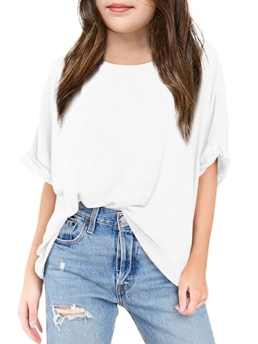 Haloumoning Mädchen Oversized T-Shirts Short Sleeve Oberteile Rundhalsausschnitt Sommer Casual Lose Tops Tees Weiß 160 von Haloumoning