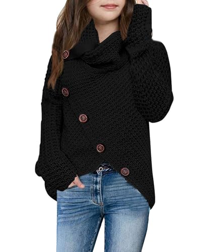 Haloumoning Mädchen Pullover Rollkragen Knopf Langarm Strickpullover Kinder Wrap Pulli Sweater, Schwarz, 6-8 Jahre Haloumoning Mädchen Pullover Rollkragen Knopf Langarm Strickpullover Kinder Wrap Pulli Sweater, Schwarz, 6-8 Jahre von Haloumoning
