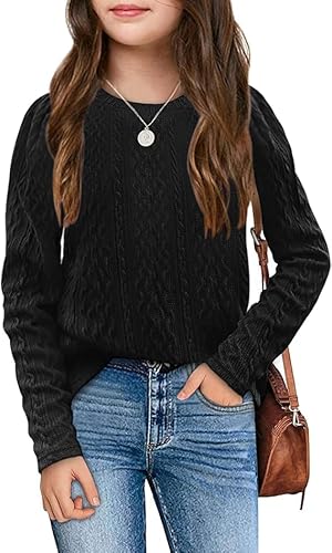 Haloumoning Mädchen Strickpullover Rundhals Gestrickt Pullover Kinder Langarm Jumper Einfarbig Herbst Winter Oberteile Knitted Sweater Schwarz 150 Haloumoning Mädchen Strickpullover Rundhals Gestrickt Pullover Kinder Langarm Jumper Einfarbig Herbst Winter Oberteile Knitted Sweater Schwarz 150 von Haloumoning