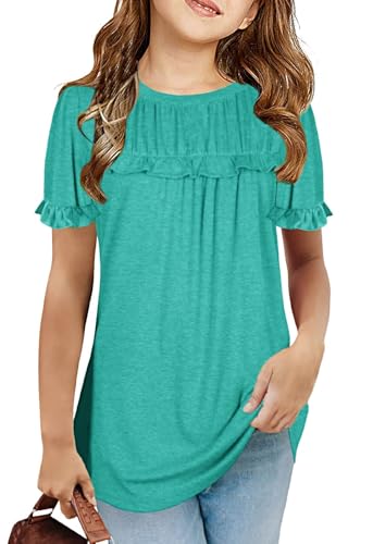 Haloumoning Mädchen T Shirts Sommer Tunika Kurzarm Rüsche Freizeitshirt Lose Tops Niedlich Kinder Weich Bluse, Grün, 12-14 Jahre Haloumoning Mädchen T Shirts Sommer Tunika Kurzarm Rüsche Freizeitshirt Lose Tops Niedlich Kinder Weich Bluse, Grün, 12-14 Jahre von Haloumoning