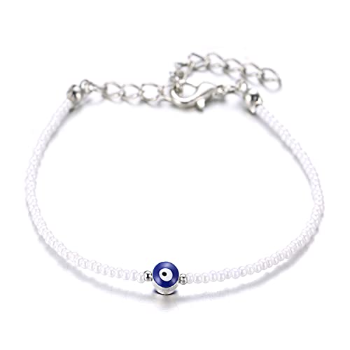 Halukakah Böser Blick Armband für Frauen Männer, Elastisch Handgemacht Schutz Mal de Ojo Schmuck Weißen Steinperlen Armband mit KOSTENLOSER Geschenkbox von Halukakah