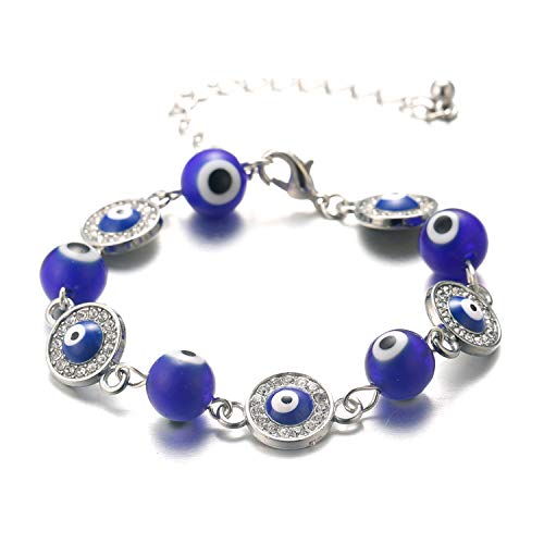 Halukakah Böser Blick Armband mit Diamanten für Männer Frauen,Platiniertes Saphir Blaues Auge Steinperlen Größe Einstellbar Handgemachtes Schutz Mal de Ojo Schmuck mit KOSTENLOSER Geschenkbox von Halukakah