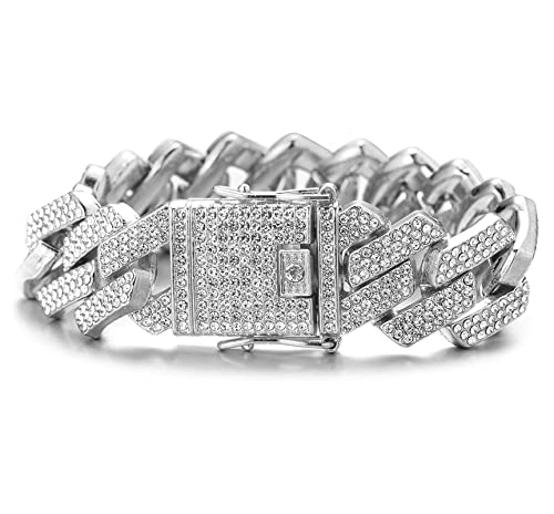 Halukakah Diamant Goldkette für Männer Iced Out,20MM Rautenblitz Dreireihige Diamanten Platin Weißgold Finish Armband 18cm,Voll Cz Diamant Schnitt Zinken-Set,Geschenk für Ihn von Halukakah