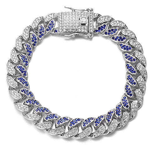 Halukakah Diamant Kubanische Kette für Männer,14MM Fuji Herren Goldkette Iced Out Miami Platin Weißgold Armband 20cm,Voll Diamanten Blau & Klar Zinken-Set,Geschenk für Ihn von Halukakah