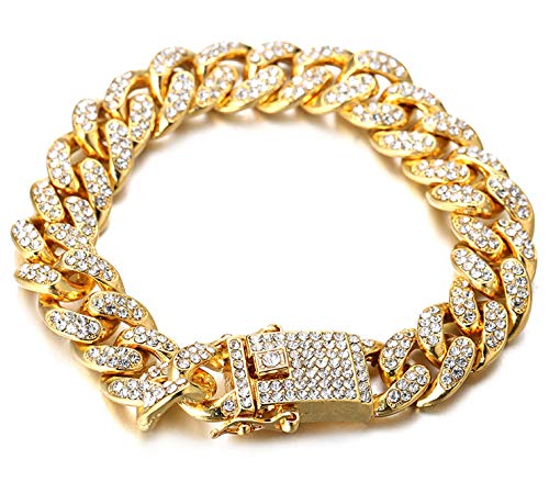 Halukakah Goldkette Herren Iced Out,18 Karat Echt Gold Vergoldete 14mm Männer Armband,Goldenes,Miami Kubanische Panzerkette,18cm,Geschenk für Mann von Halukakah