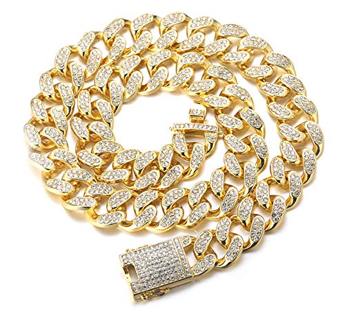 Halukakah Herren Goldkette Iced Out,20MM Männer Kubanische Kette Miami 18 Karat Echt Vergoldet Halsband Halskette 75cm,Volle Cz Diamant Schnitt Zinken-Set,Geschenk für Ihn von Halukakah