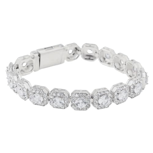 Halukakah Herren Premium Diamantverschluss Geclusterte Diamanten-Tenniskette - Armband mit Platinplattierung 20cm - Handgefasste Quadratische Labordiamanten - Glänzen Sie bei Jedem Anlass von Halukakah