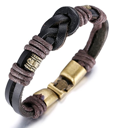 Halukakah ● Retro ● Herren-Armband Handgefertigt | Echtleder in Braun | Handschlag Verschluss in Bronze | KOSTENLOS Geschenkbox | Tolle Geschenkidee | 22cm von Halukakah