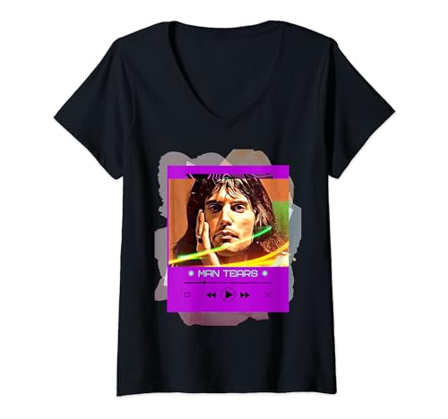Damen Man Tears, traurig, ernsthafter Rockstar T-Shirt mit V-Ausschnitt von Hamiltonmagic