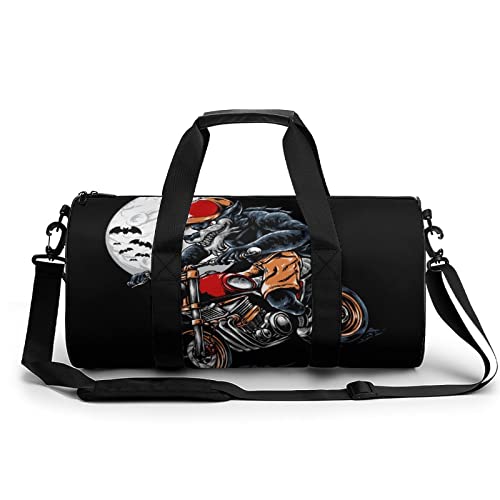 Haminaya Sporttasche Kinder Motorrad Wolf Badetasche Gym Tasche Schwimmtasche Schultertaschen Reisetasche Urlaubstasche Fitnesstasche Für Mädchen Jungen 45x23x23cm von Haminaya