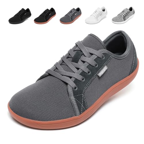 Barfußschuhe Herren Damen Barfussschuhe Weit Zehenschuhe Zero-Drop Sohle Minimalistische Traillaufschuhe Walkingschuhe Fitnessschuhe Laufschuhe Breiter Casual Sneaker Unisex Dunkelgrau EU38 von Hanani