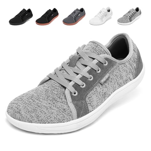 Barfußschuhe Herren Damen Barfussschuhe Weit Zehenschuhe Zero-Drop Sohle Minimalistische Traillaufschuhe Walkingschuhe Fitnessschuhe Laufschuhe Breiter Casual Sneaker Unisex Hellgrau EU42 von Hanani