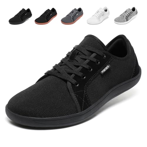 Barfußschuhe Herren Damen Barfussschuhe Weit Zehenschuhe Zero-Drop Sohle Minimalistische Traillaufschuhe Walkingschuhe Fitnessschuhe Laufschuhe Breiter Casual Sneaker Unisex Schwarz EU39 von Hanani