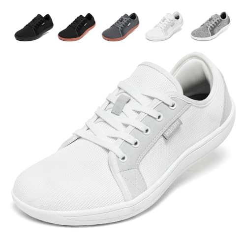 Barfußschuhe Herren Damen Barfussschuhe Weit Zehenschuhe Zero-Drop Sohle Minimalistische Traillaufschuhe Walkingschuhe Fitnessschuhe Laufschuhe Breiter Casual Sneaker Unisex Weiß EU37 von Hanani